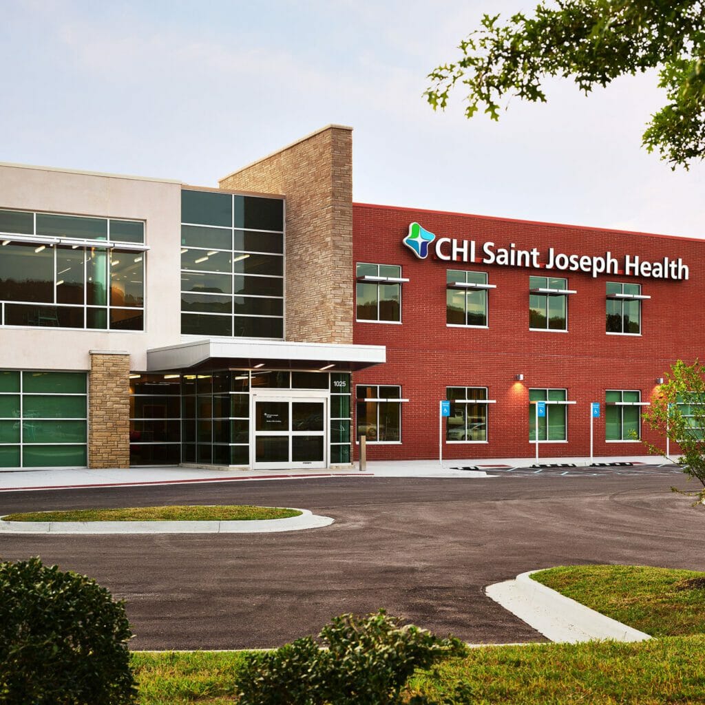 Exterior front view CHI Saint Joseph Health, red brick