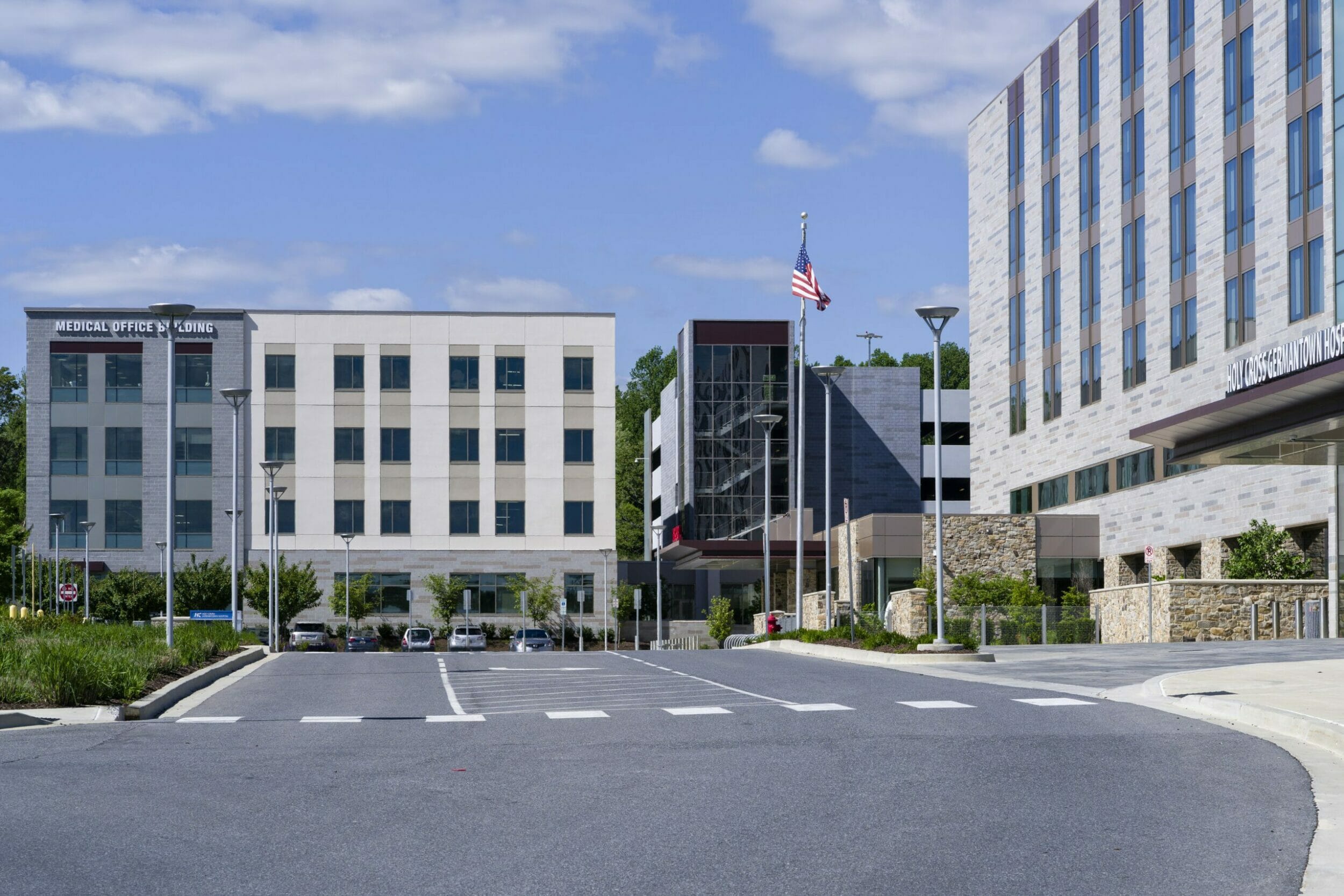 Exterior view medical office building connecting to Holy Cross Germantown hospital